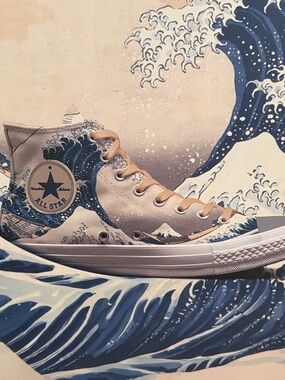 Converse Beige Canvas High-Top with Blue Wave Graphic